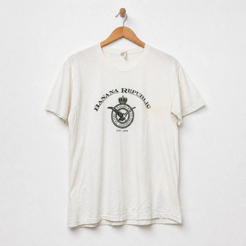 Vtg 90s Banana Republic Safari Tee Earthy Minimalist Logo Retro Outdoorsy XL